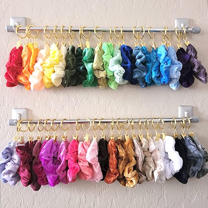 WeeksEight 40 Pack Gold Curtain Rings with Clips, Curtain Hooks Hangers Clip Rings for Hanging Drapes Bows Hat, Drapery Rings 1.5 in I D, Fits up to 1.2 in Diameter Curtain Rod.