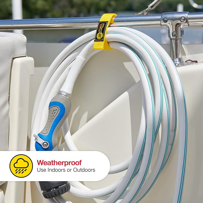 Quick-Straps by Wrap-It Storage - 12" (12 Pack) Yellow - Extension Cord Holder for RV and Boat Organizing