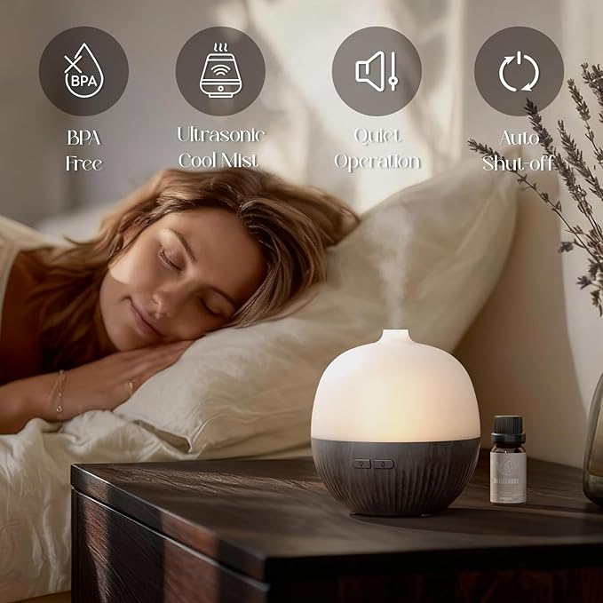 ARVIDSSON Essential Oil Diffuser, 100ml Aromatherapy Diffuser with Mood Light, Ultrasonic Oil Diffusers for Home, Small Diffuser for Essential Oils, Gift for Women - Dark Wood