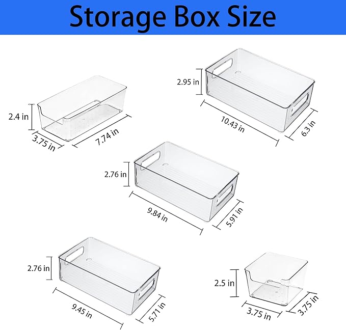 Refrigerator Organizer Bins 12 Pack Fridge Organizers with Handles Clear Freezer Storage Containers for Pantry, Cabinets,Shelves, Drawer – Plastic Kitchen Organizers