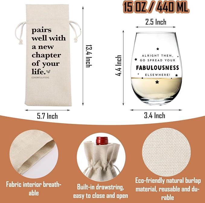 Funny New Chapter Wine Bag Glass Set New Beginnings Gifts for Women Men Farewell Gifts for Friends Going Away Gift for Coworkers Moving Away Gift for Friends