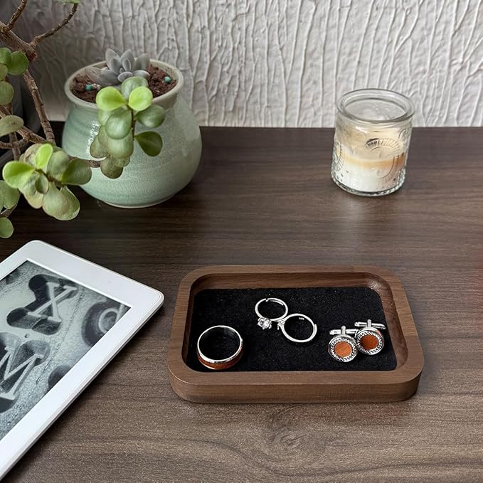 Walnut Solid Wood Square Jewelry Display Valet Tray Dish for Elegant Presentation of Your Finest Pieces, Perfect for Personal Use Men Gift
