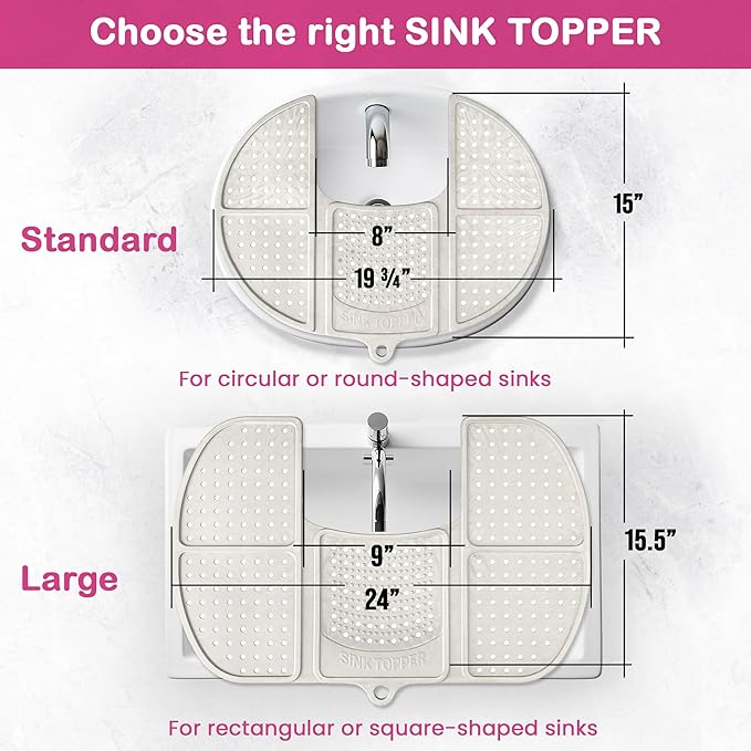 Sink Topper Bathroom Sink Cover for Counter Space & Storage Saver | RV Must Haves | Silicone Foldable Beauty Makeup Brush Cleaning Mat | Hot Tools Organizer | RV Sink Cover | Large, Pink
