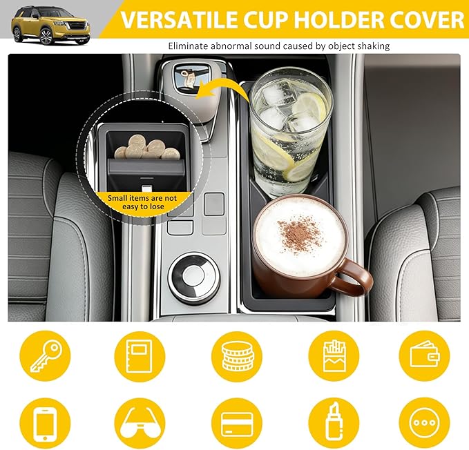 Cup Holder for 2022-2025 Nissan Pathfinder Center Console Cup Holder Insert Cupholder Organizer Coaster Liner for 2022 2023 2024 2025 Pathfinder Interior Accessories Black