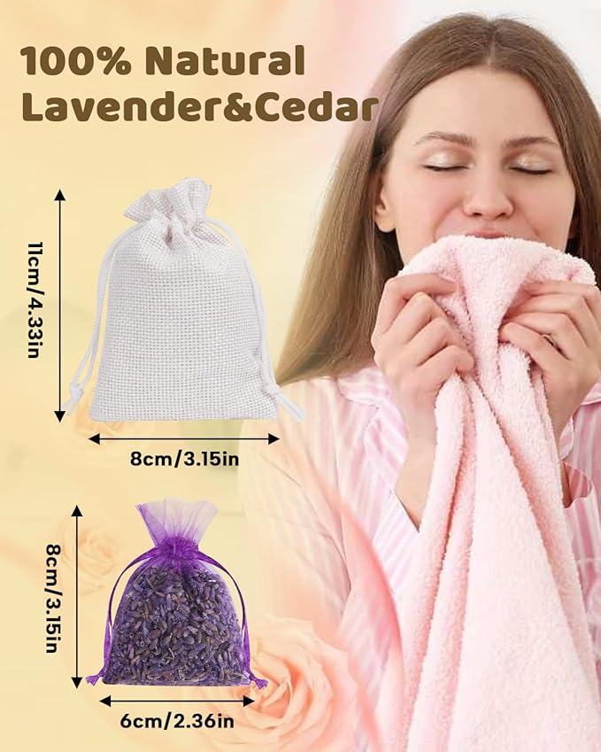 26 Pack Cedar Chips and Natural Dried Lavender Sachets Bags - Stop Clothes Damage, Cedar and Lavendar Home Fragrance for Drawers and Closets