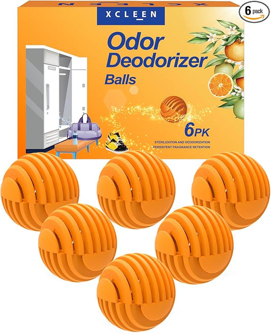 Shoe Deodorizer Balls Citrus 6 Pack, Natural Essential Oil Long Lasting Sneaker Odor Eliminator, Small Spaces Air Freshener for Car Gym Bags, Drawers and Locker