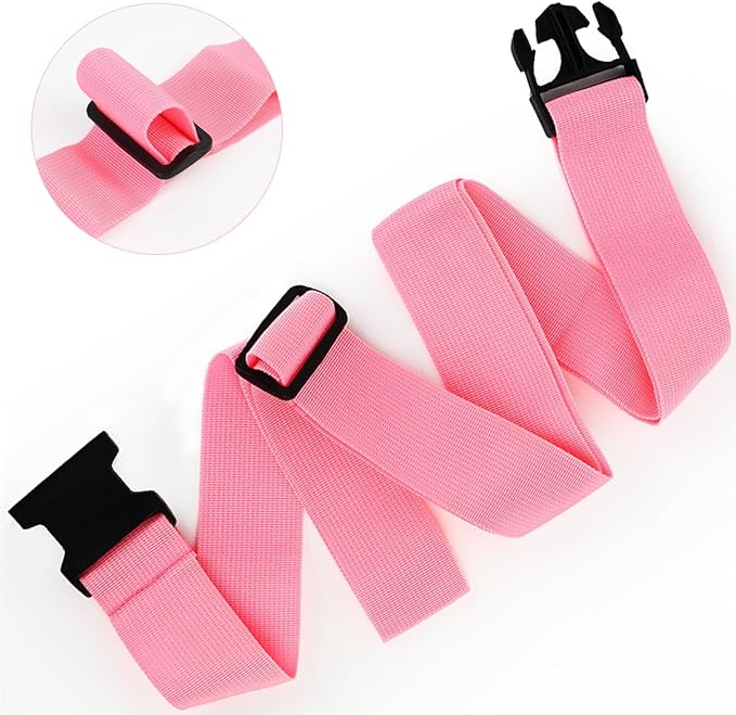 4-Pack Luggage Straps for Suitcases, Travel Connector for Carry-On Bag, Add Bag to Connect Two Suitcases, Adjustable Belt Attachment Accessories to Connect Your 3 Pieces of Luggage, Pink