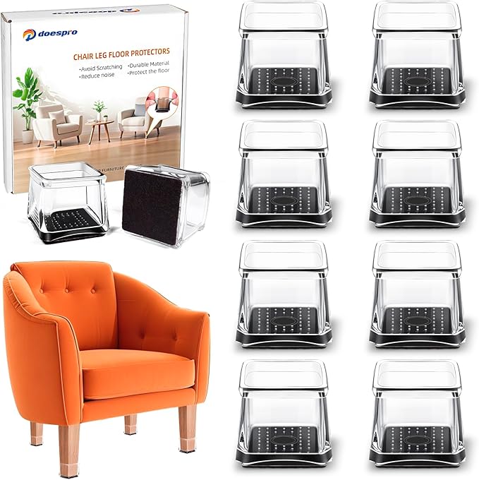 16Pack Clear Square Chair Leg Floor Protectors for Hardwood Floors,Felt Furniture Pads,Silicone Chair Leg Covers to Protect Floors, Non-Slip, Reduce Noise, Anti Scratch(XXL(Fit1.58-1.89") Square)