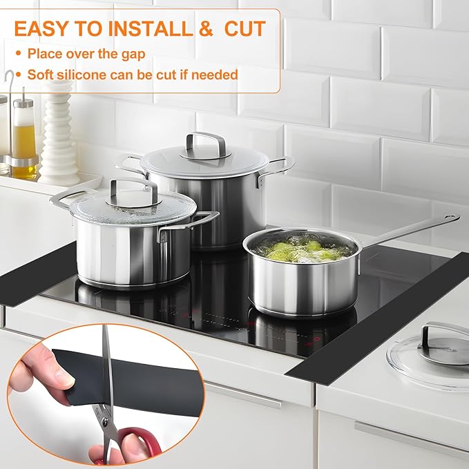 FLSEPAMB Silicone Stove Gap Covers, 2 Pack Heat Resistant Oven Gap Filler Seals Gaps with Anti-Slip Mirror Base, Stain Resistant Stove Counter Gap Cover Silicone Strips Between Stovetop and Counter