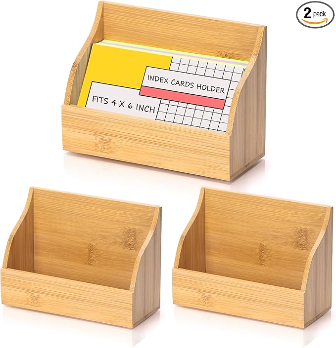 2 PCS 4x6 Inch Wood Index Card Holder Index Card Display Stand Notecard Box Business Cards Organizer Post Cards Case for Business Desk Office Home School Capacity 300 Sheets