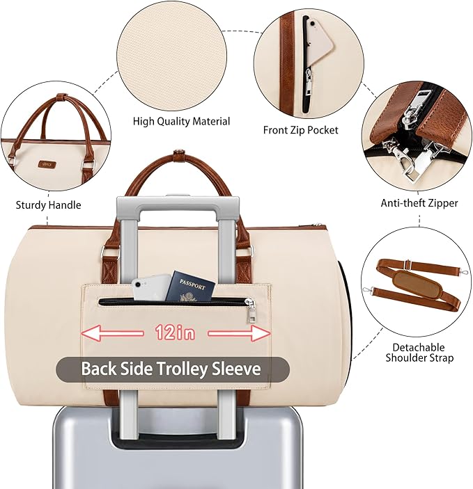 Convertible 2-in-1 Garment Bags for Travel, 50L Carry On Garment Duffle Bag With Shoe Compartment Large Weekender Bag for Women Men Hanging Suitcase Suit Travel Duffel Overnight Bags