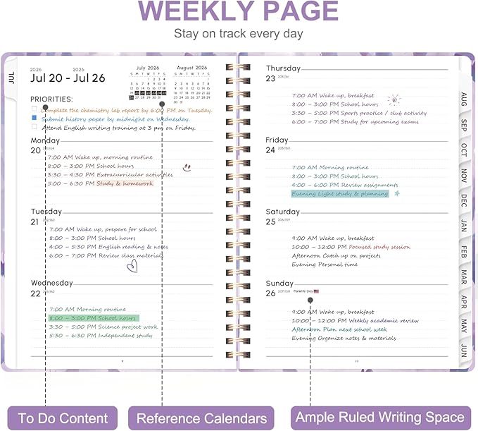 Planner 2026-2027, Weekly and Monthly Academic Planner, July 2026 - June 2027, Hardcover Calendar Agenda Book for School Year Planning, School Supplies for Teacher and Student, A5(6.3'' x 8.5'')