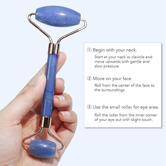BAIMEI IcyMe Jade Face Roller & Gua Sha, Facial Beauty Roller Skin Care Tools, Self Care Gift for Men Women, Massager for Face, Eyes, Neck, Relieve Fine Lines and Wrinkles - Blue