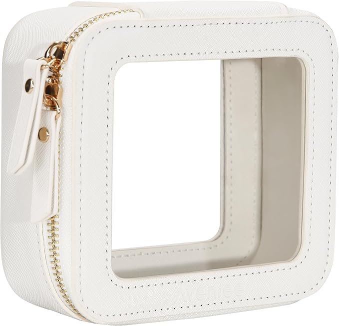 Aveniee Clear Makeup Bag Small, Mini Travel Toiletry Bag Cosmetic Bags Organizer, TSA Approved Clear Makeup Case Pouch with Zipper, Car Essentials for Women Men,White