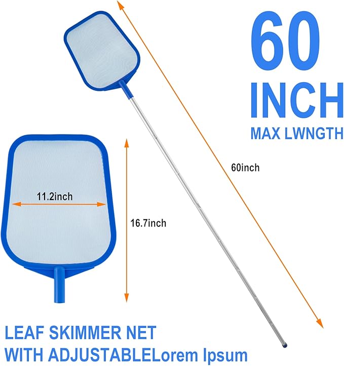 Pool Skimmer - Pool Skimmer Net with 5 Section Adjustable Telescopic Aluminum Pole, 23''- 60'', Pool Net Skimmer Rake with Ultra Fine Mesh , Pool Leaf Skimmer for Swimming Pools, Spas, Hot Tubs