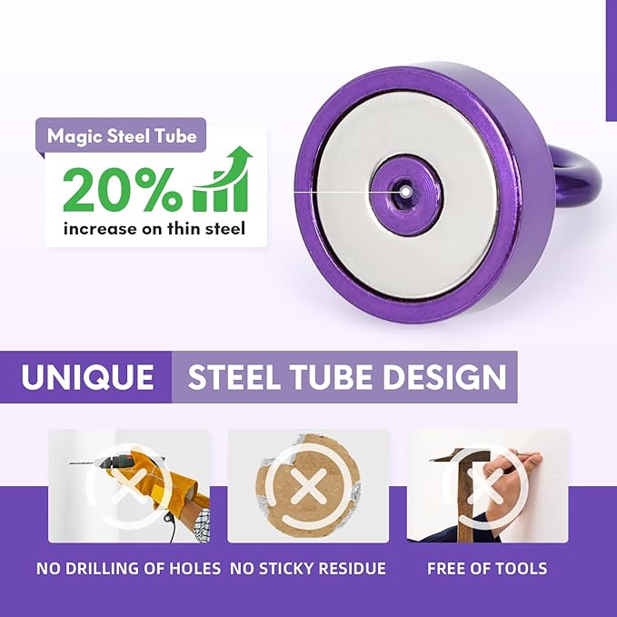 Neosmuk Magnetic Hooks, Cruise Ship Essentials, 40lb+ Heavy Duty Magnetic Hooks for Cruise Cabins, Refrigerator, Grill, Hanging, and Travel | Extra Strong Must-Haves Magnet Hook,Purple,Pack of 5