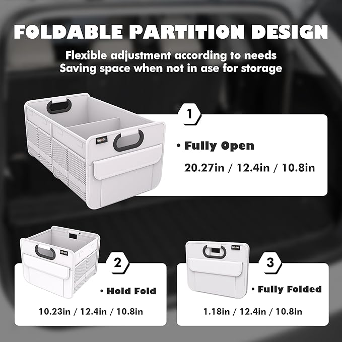 Homeve Trunk Organizer, Car Storage, Reinforced Handles, Collapsible Multi-Compartment Car Organizers, Foldable, Waterproof, 2 Compartments, Suitable for Car Accessories, SUV (White, Standard)