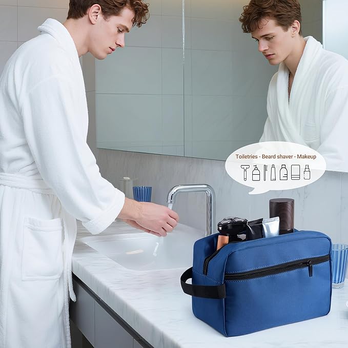 Elviros Travel Toiletry Bag for Women and Men,Lightweight Makeup Bag Hanging Dopp Kit with Shaving Compartment Cosmetic Organizer Large Tool Bag Travel Essentials,Gifts for Men(Large,Navy Blue)