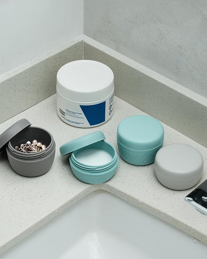 TakeToday Travel Containers for Toiletries, Leak-proof, TSA Approved, Refillable Silicone Cream Jars with Lid Travel Size Essential for Cosmetic toiletry Cream, 2&3oz, 4 Pack (Grey)