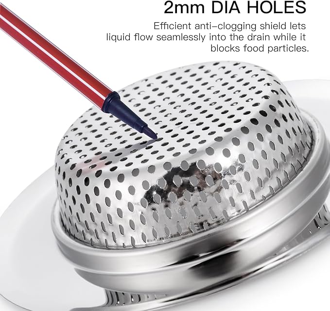 CORNERJOY 4 Pack Heavy Duty Stainless Steel Kitchen Sink Drain Strainer, Bathroom Hair Catcher Shower Drain Cover, Sink Tub Drain Stopper, Wash Basin Floor Drain, 2.1 to 4.5 Inch Diameter Rim
