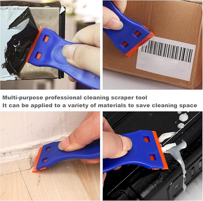 4 PCS Plastic Razor Blade Scraper and 120 PCS Plastic Razor Blades, Cleaning Scraper Tool for Remover, Adhesive, Stickers, Decals, Glass, Labels, Cars Windows