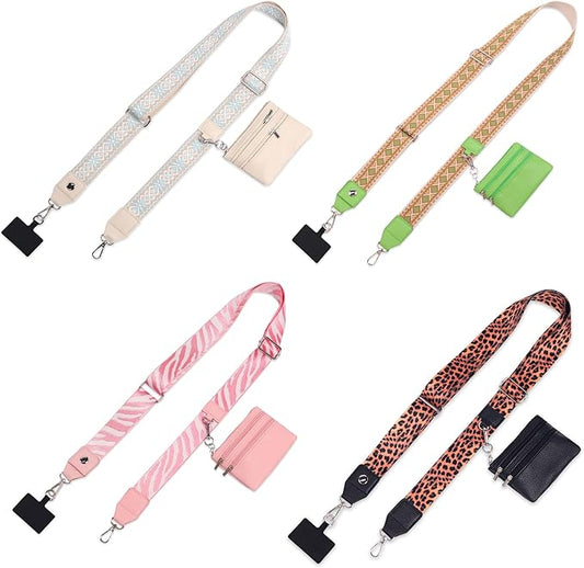 PUGPIU 2 Pack Clip and Go Strap for Phone with Wallet Crossbody - Phone Strap Crossbody with Zippered Pouch, Multifuctional Adjustable Cell Phone Lanyard for Going out