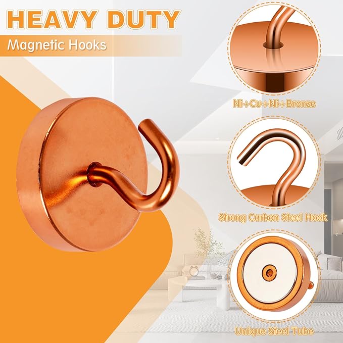 Neosmuk Magnetic Hooks, Cruise Ship Essentials, 100lb+ Heavy Duty Magnetic Hooks for Cruise Cabins, Refrigerator, Grill, Hanging, and Travel | Extra Strong Must-Haves Magnet Hook,Bronze,Pack of 20