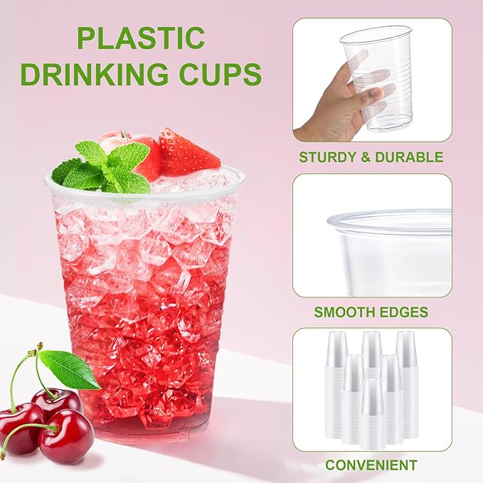 Lamosi 500 Count 9 oz Clear Plastic Cups, 9 Ounce Disposable Cold Drinking Cups for Party, Wedding, Travel, Christmas, Events