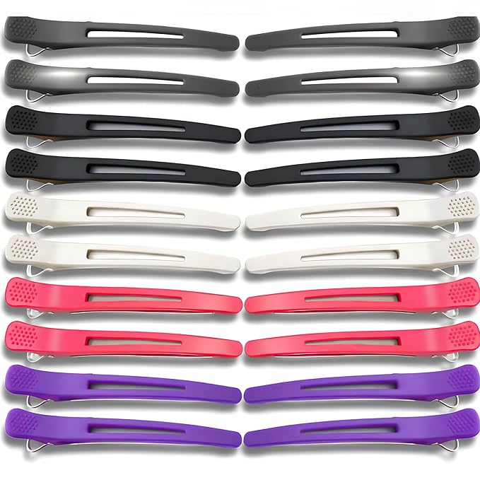 20 PCS Duckbill Hair Clips for Sectioning -4.3” Professional Non-Slip Hair Clamps with Silicone Band, Gentle No-Mark Hold for Thick Hair, Styling & Coloring