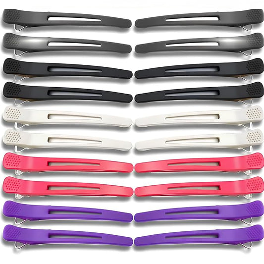 20 PCS Duckbill Hair Clips for Sectioning -4.3” Professional Non-Slip Hair Clamps with Silicone Band, Gentle No-Mark Hold for Thick Hair, Styling & Coloring