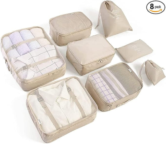 LANSKLBD 8 Set Packing Cubes for Suitcases, Travel Luggage Packing Organizers, Travel Accessories Essentials Luggage Organizer with Shoe/Toiletry/Laundry Bag
