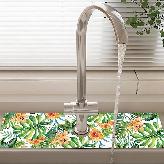 Patterned Sink Faucet Mat Kitchen Splash Guard Super Absorbent Drying Mat, Non-Slip Drain Pad for Kitchen Counter or Bathroom-24x5.5in