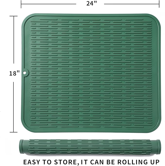MicoYang Silicone Dish Drying Mat for Multiple Usage,Easy clean,Eco-friendly,Heat-resistant Silicone Mat for Kitchen Counter or Sink,Refrigerator or Drawer Liner Green 2XL 24 inches x 18 inches