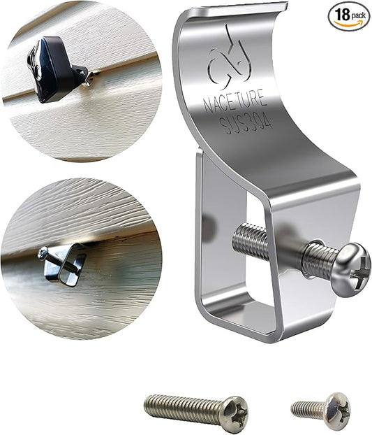 NACETURE Vinyl Siding Hooks - Vinyl Siding Clips for Hanging Outdoor Decorations for Patio, for Mounting Home Security Camera, Porch Décor (18)