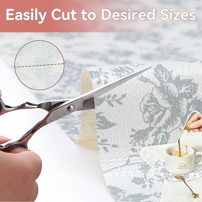 RAY STAR Shelf Liner, 12 Inch x 10 Feet Non Adhesive Silver Printed Floral Kitchen Cabinet Liner for Pantry Drawer Vanity, Strong Grip Non Slip Waterproof, Shelf Liners for Kitchen Cabinets Cupboard