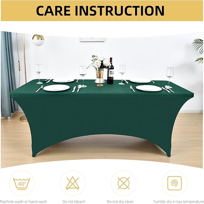 ZarzaaSik 10-Pack 6ft Spandex Table Covers for Rectangle Standard Folding Tables - Wrinkle Resistant Stretch Tablecloths - Ultimate Fitted Table Protector for Parties, Banquet, Wedding
