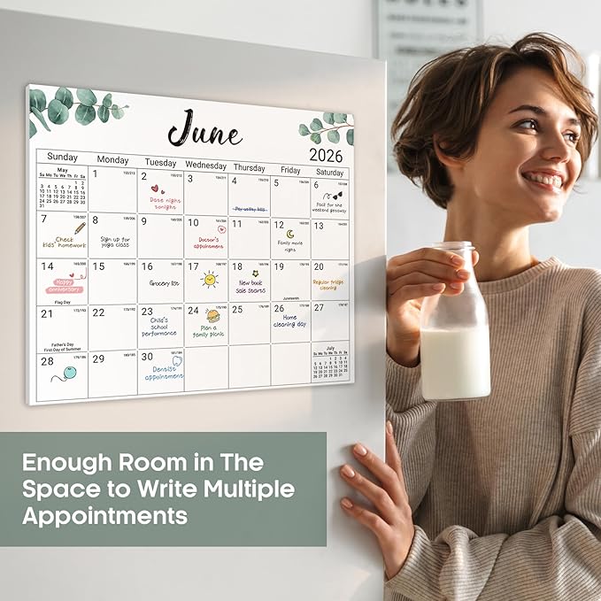 Aesthetic 2026-2027 Magnetic Calendar for Refrigerator, 21-Month Fridge Calendar Magnet from April 2026 to December 2027, Greenery Design for Easy Organizing