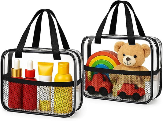 XEWEA 2PCS Large TSA Approved Clear Travel Toiletry Bags for Men Women, Transparent Makeup Cosmetic Bag with Handle,Waterproof PVC Quart Organizer Storage Pouch for Toiletries Airline Essential, Balck