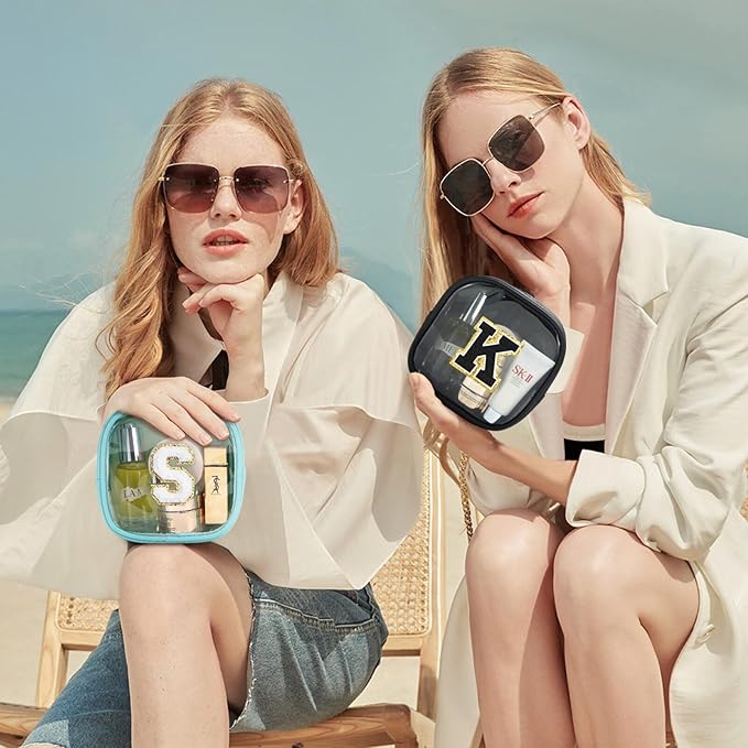 YOOLIFE Initial Make Up Bag Travel Toiletry Bag, Clear Makeup Bag Preppy Cosmetic Bags Cute Teacher 12 13 14 15 16 Years Old Girl Gifts Trendy Stuff Small Makeup Bag Birthday Gifts Mini Blue K