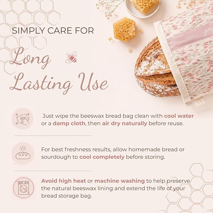 2 Pack Beeswax Sourdough Bread Bags, Large capacity 13x17'' for Homemade, Reusable Organic Beeswax Linen Cotton Bread Storage Bag with Lock Closure, Keeps Fresh, Homesteading Essentials