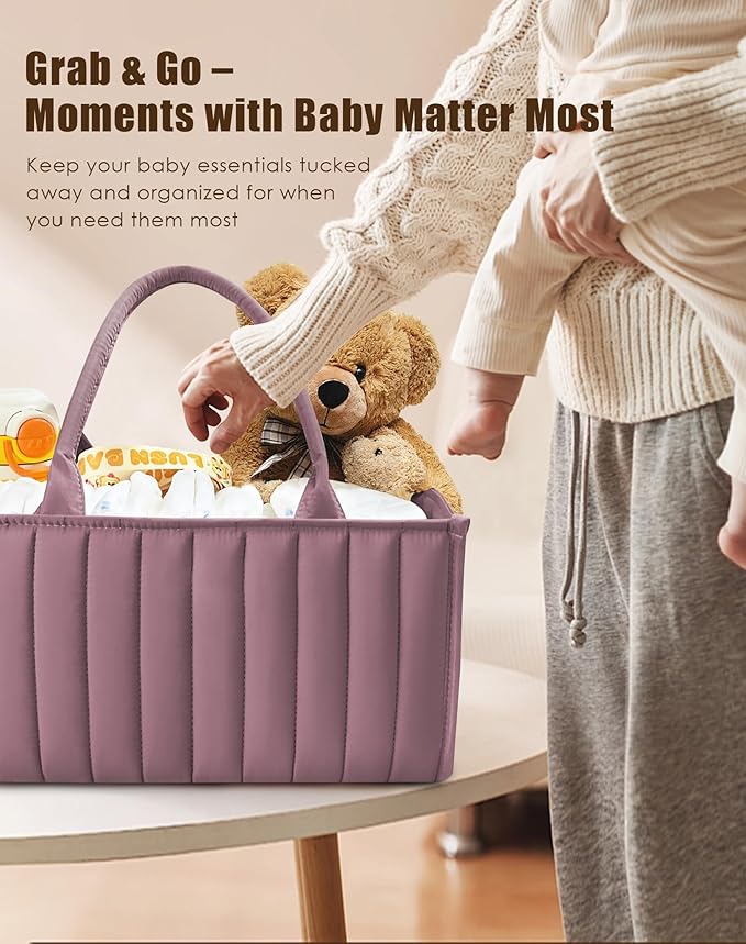 SWEET DOLPHIN 2-Pack Baby Diaper Caddy Organizers, Stylish Storage Baskets for Newborn Essentials, Diaper Station & Car Travel, Value Bundle for Baby Shower Gifts & Registry Must-Haves - Tan