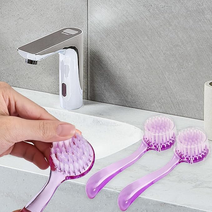 3 Pcs Facial Cleansing Brush, Manual Face Brushes for Cleansing and Exfoliating, Face Scrubber to Massage, Deep Pore Exfoliation, Makeup Remove and Skin Care with Soft Bristles, Clear Purple