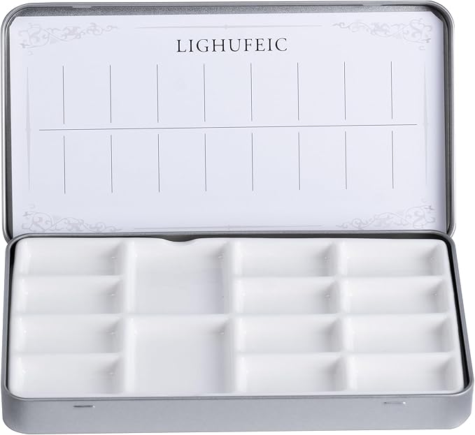Travel Watercolor Palette,Portable Ceramic Palette with 14 Well,Metal Paint Box with Porcelain Palette(Silver Box)