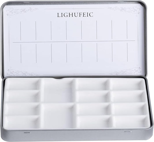 Travel Watercolor Palette,Portable Ceramic Palette with 14 Well,Metal Paint Box with Porcelain Palette(Silver Box)