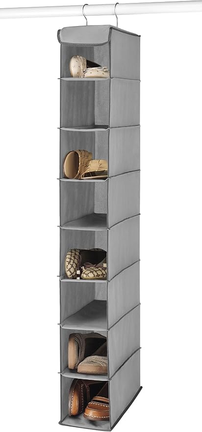 Whitmor Hanging Shoe Organizer, 8 Shelves-Hanging Closet Organizer, Hanging Shoe Rack for Small Closet, Hanging Shelves for Storage Shoes Clothes 11.5" D x 5.5" W x 41" H, Grey