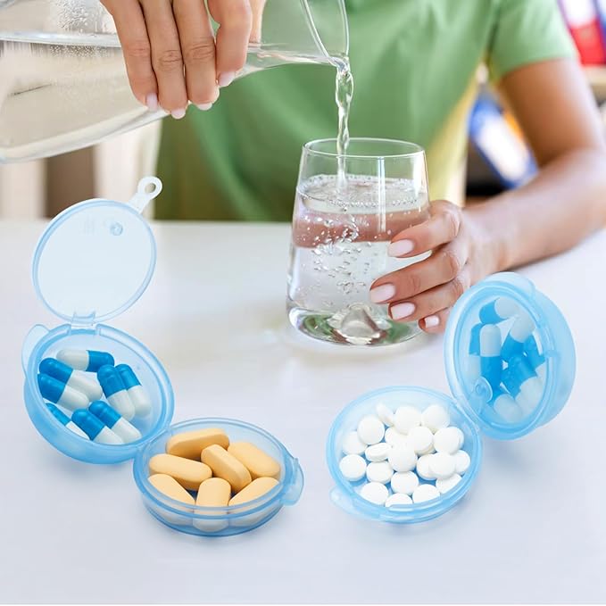 Small Pill Case for Purse Pocket (6 Pack), Double-Layer Pill Box, Portable Medicine Organizer Travel Pillbox, Cute Pill Container Holder,Multifunctional Mini Storage Box (Blue)