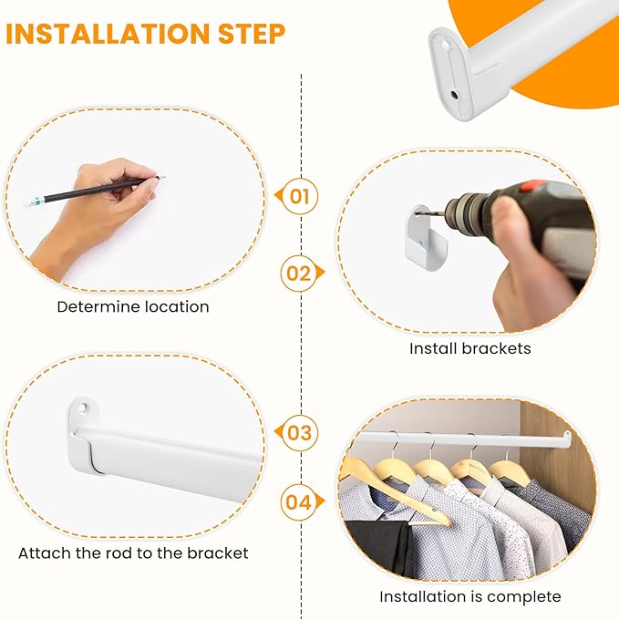 Oval Closet Rod for Hanging Clothes Adjustable Closet Rods 18 to 87 Inch Heavy Duty White Poles Bar Closet Rod Expandable for Wardrobes Laundry RV