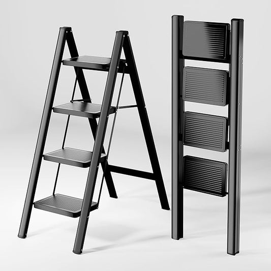 Step Ladder, 4-Step Folding, Sturdy 330 Lbs Small Step Stool for Adults, Closet Step Stool Ladder with Anti-Slip Wide Pedals, Portable Folding Ladder for Home Kitchen Office