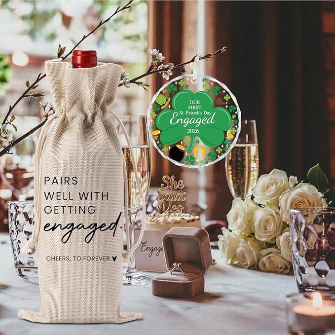 Engaged Gifts Engagement Gifts for Couples Her, Engagement Party Decorations for Women Couple Bride Our St. Patrick's Day Engaged Wine Bag Acrylic Ornament 2026