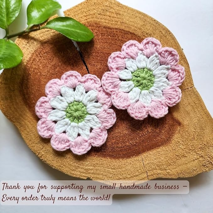 Cotton Car Coasters 2pc Car Cup Coasters Cute car Accessories for Women car Coaster for Cup Holders (Rosy Glow)